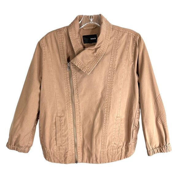 Hurley‎ Medium Jean Jacket Brown Denim Side Zip Cotton Pockets Embroidered 931 - Picture 1 of 13